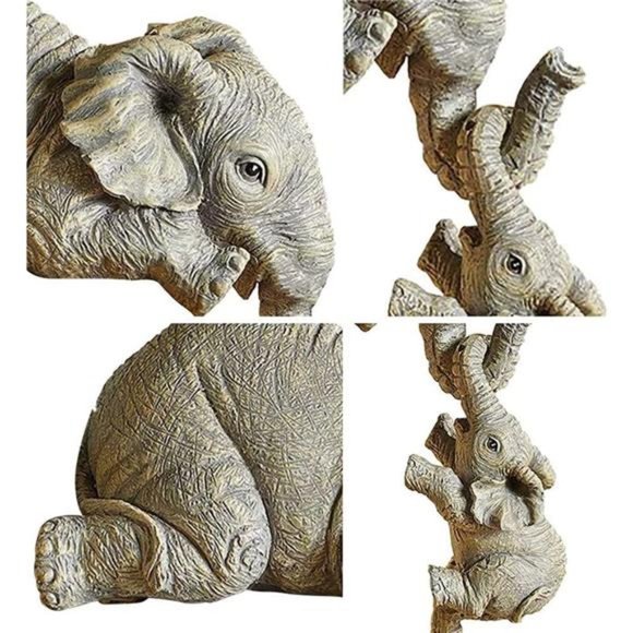 3 Pcs/Set Elephant Shelf Sitter, Elephant Mother Hanging Two Babies Statue - Picture 3 of 4